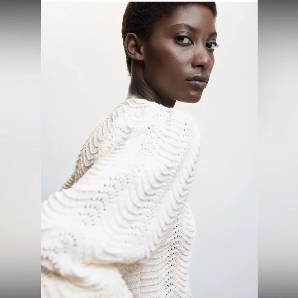 Mango Women’s Cream and White Puff Sleeve Knitted Sweater - Picture 2 of 15